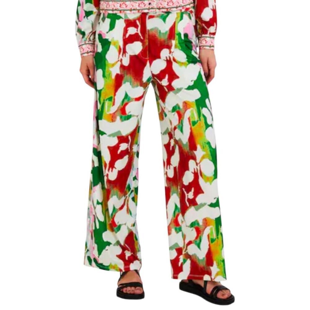 NWT Monsoon Floral High Waist Pleated Trouser Pants Women’s. White Tropical New